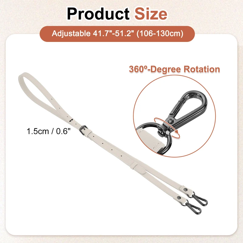 0.6" Genuine Leather Purse Strap for Bag (Cream, Black Buckle)
