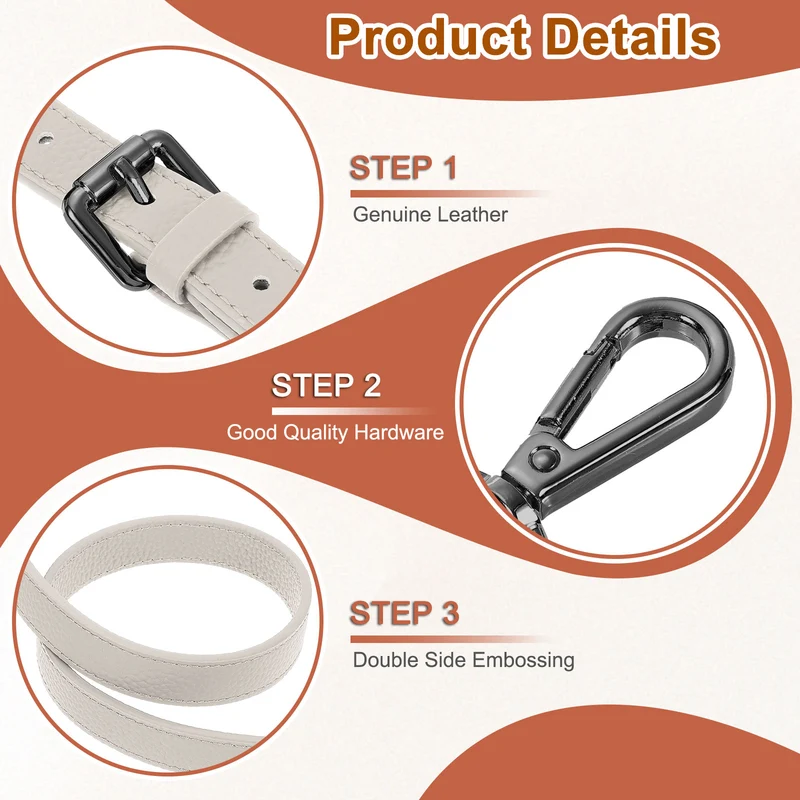 0.6" Genuine Leather Purse Strap for Bag (Cream, Black Buckle)