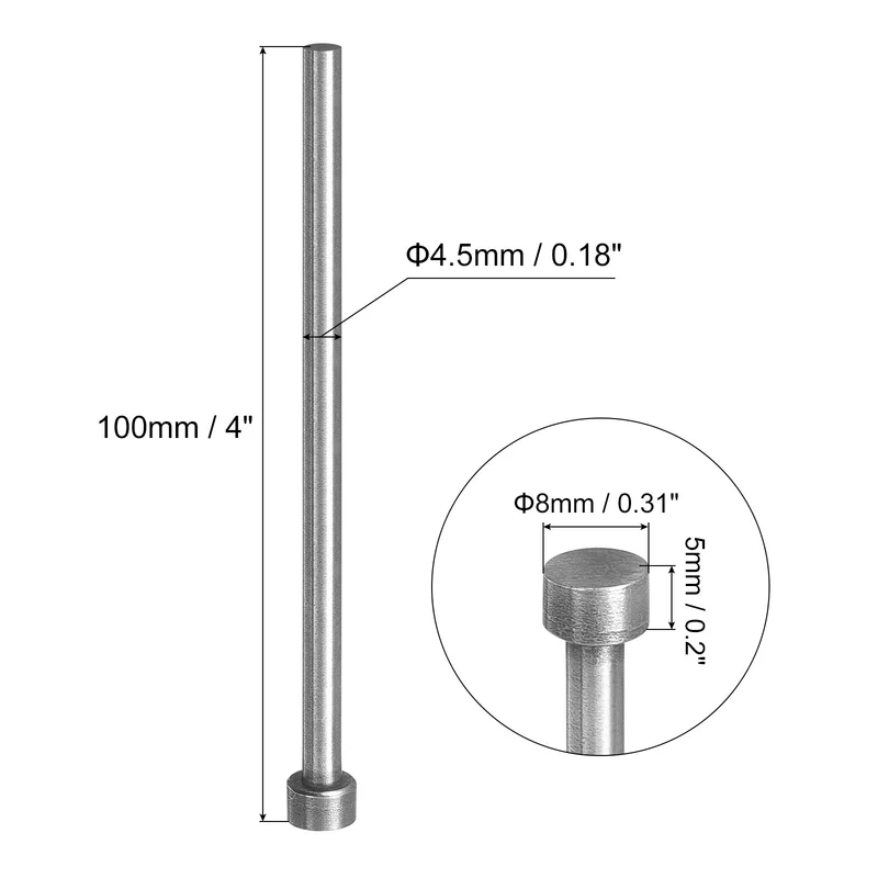 10Pcs Straight Ejector Pins, 4.5mm (0.18") Dia. SKD61 Round Tip Punch 100mm (4") Long for Mechanical Maintenance