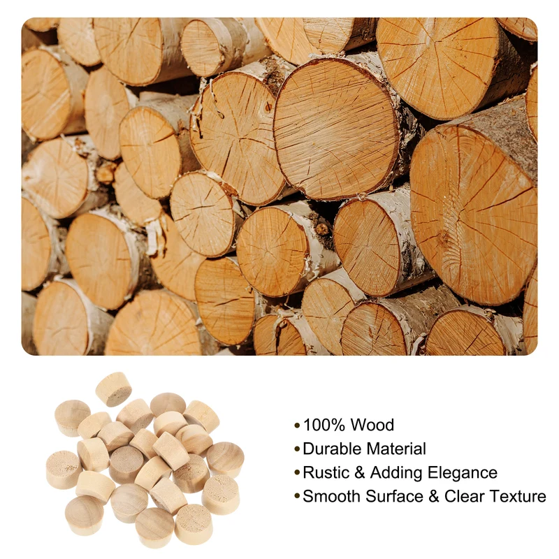 26Pcs Wood Button Plugs, 13.5mm/0.53" Hardwood Screw Hole Plug for Woodworking
