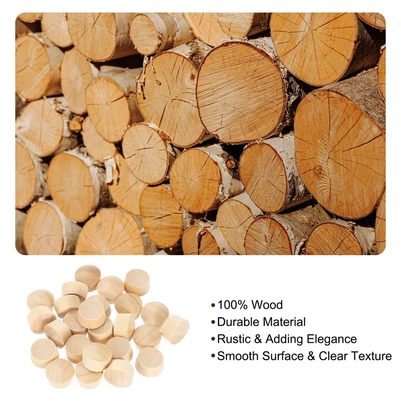 36Pcs Wood Button Plugs, 13mm/0.51" Hardwood Screw Hole Plug for Woodworking