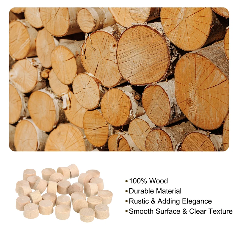 60Pcs Wood Button Plugs, 12mm/0.47" Hardwood Screw Hole Plug for Woodworking