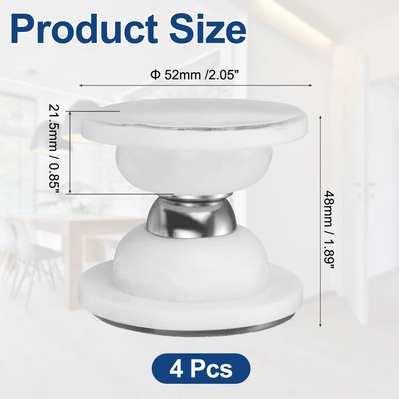 4Pcs 1.9" Magnetic Door Stoppers, Silicone Door Stop with Adhesive, White