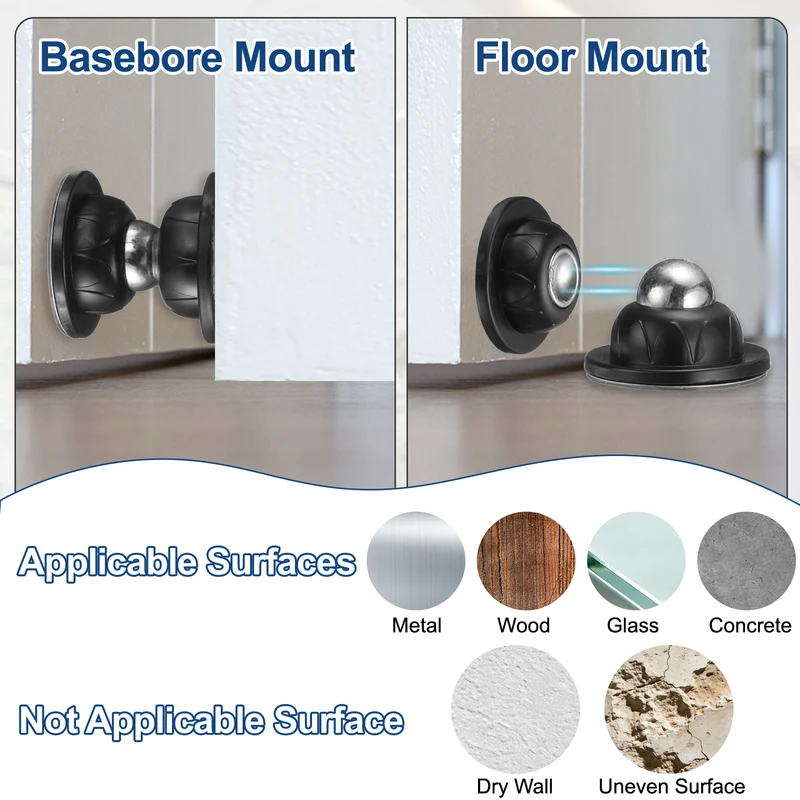 1.9" Magnetic Door Stoppers Silicone Door Stop with Adhesive Gray