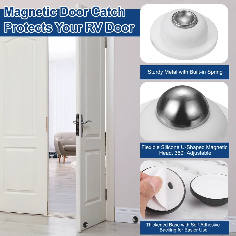 2Pcs 1.9" Magnetic Door Stoppers Silicone Door Stop with Adhesive White