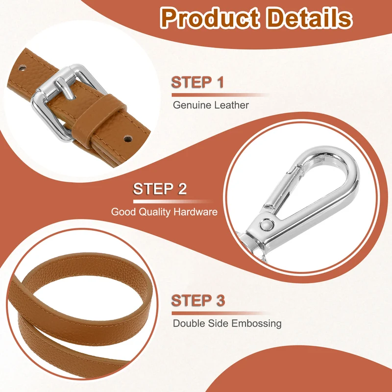 0.7" Genuine Leather Purse Strap for Bag Light Brown Silver Buckle