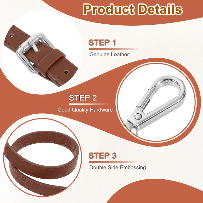 0.7" Genuine Leather Purse Strap for Bag (Caramel, Silver Buckle)