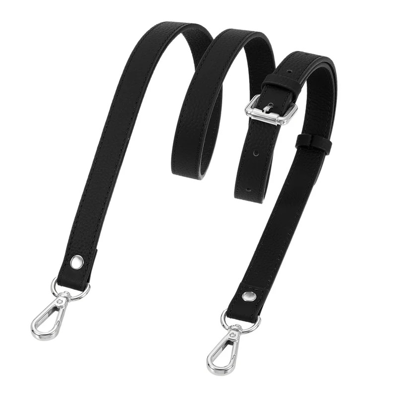 0.7" Genuine Leather Purse Strap for Bag Black Silver Buckle
