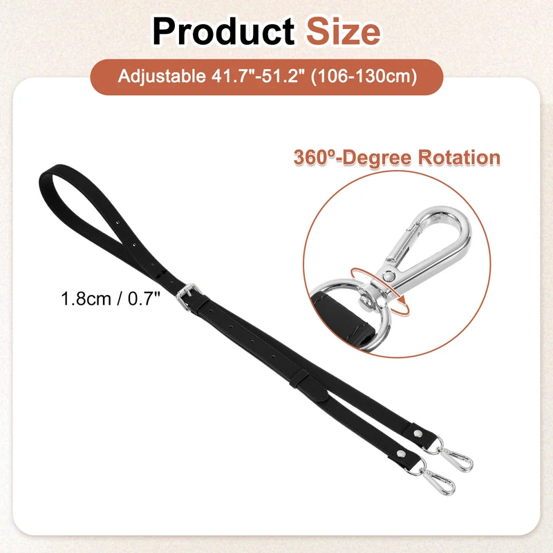 0.7" Genuine Leather Purse Strap for Bag Black Silver Buckle