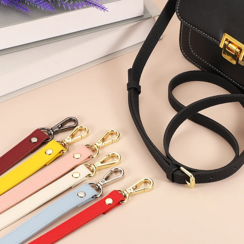 0.7" Genuine Leather Purse Strap for Bag Black Silver Buckle