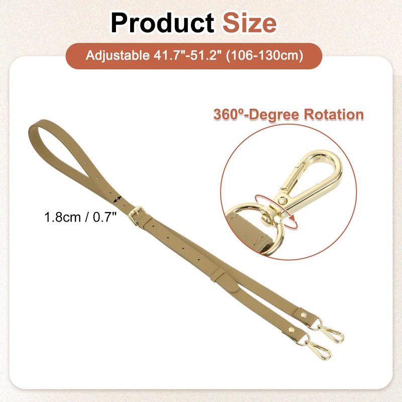 0.7" Genuine Leather Purse Strap for Bag (Cool Brown, Gold Buckle)
