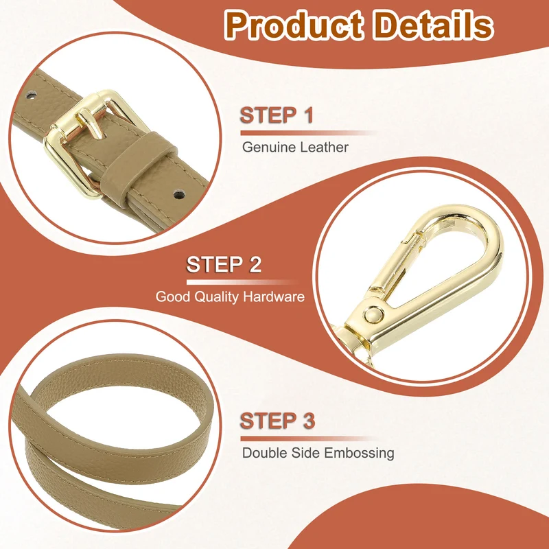 0.7" Genuine Leather Purse Strap for Bag (Cool Brown, Gold Buckle)