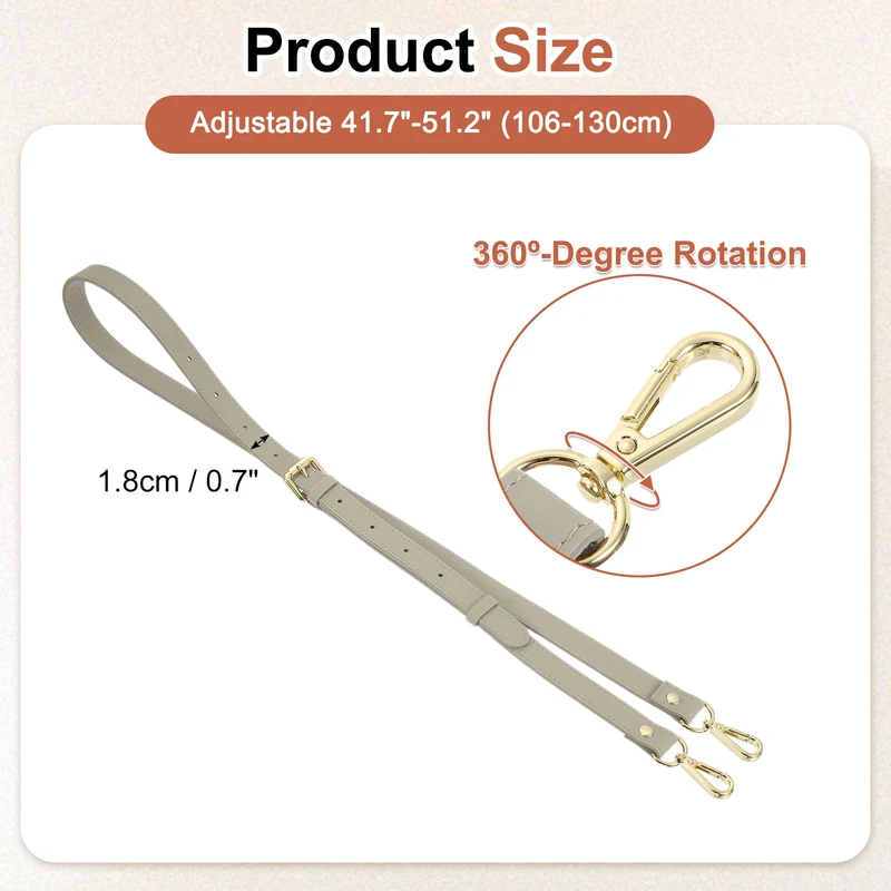 0.7" Genuine Leather Purse Strap for Bag (Grey, Gold Buckle)