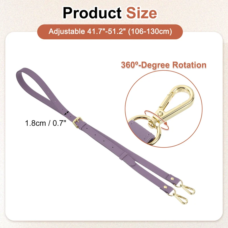 0.7" Genuine Leather Purse Strap for Bag (Taro Purple, Gold Buckle)