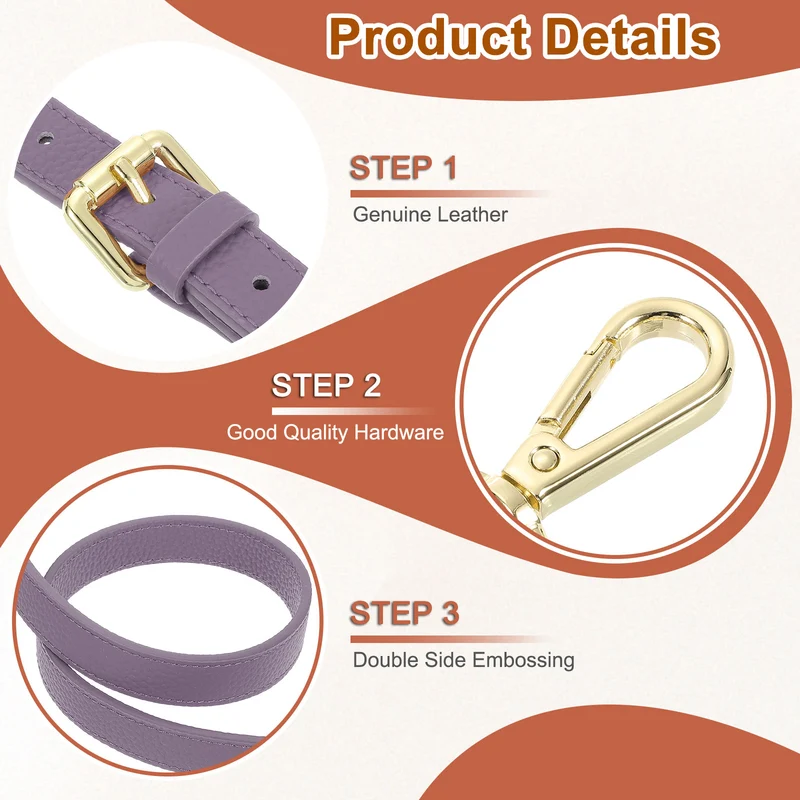 0.7" Genuine Leather Purse Strap for Bag (Taro Purple, Gold Buckle)