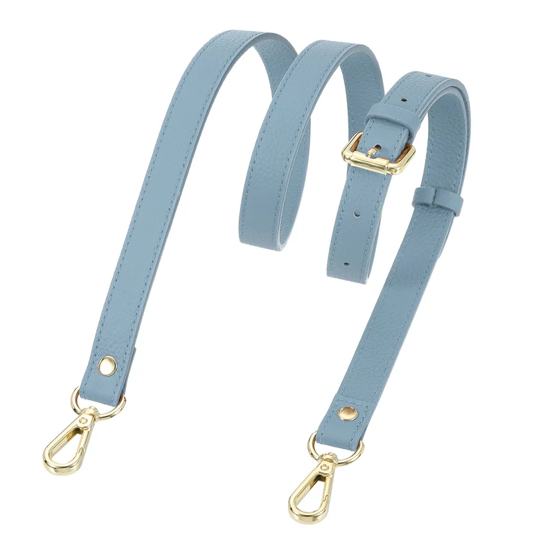 0.7" Genuine Leather Purse Strap for Bag (Sky Blue, Gold Buckle)