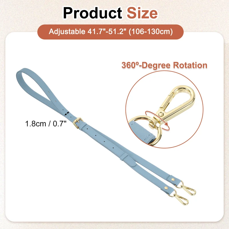 0.7" Genuine Leather Purse Strap for Bag (Sky Blue, Gold Buckle)