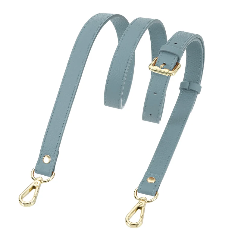 0.7" Genuine Leather Purse Strap for Bag (Linen Blue, Gold Buckle)