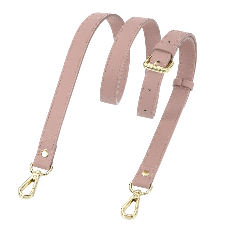 0.7" Genuine Leather Purse Strap for Bag (Pink, Gold Buckle)