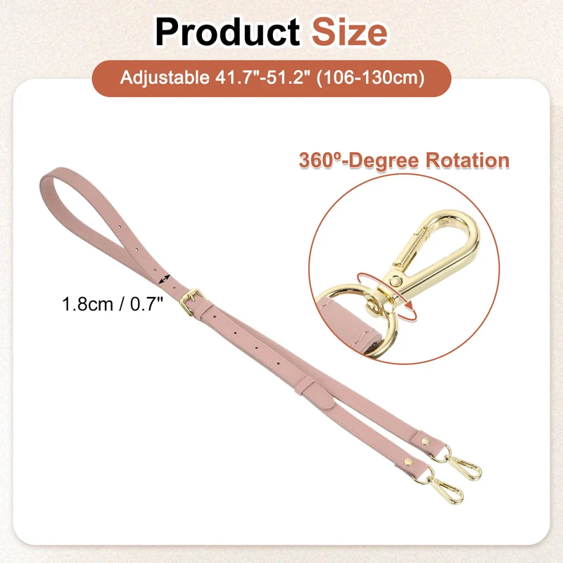 0.7" Genuine Leather Purse Strap for Bag (Pink, Gold Buckle)