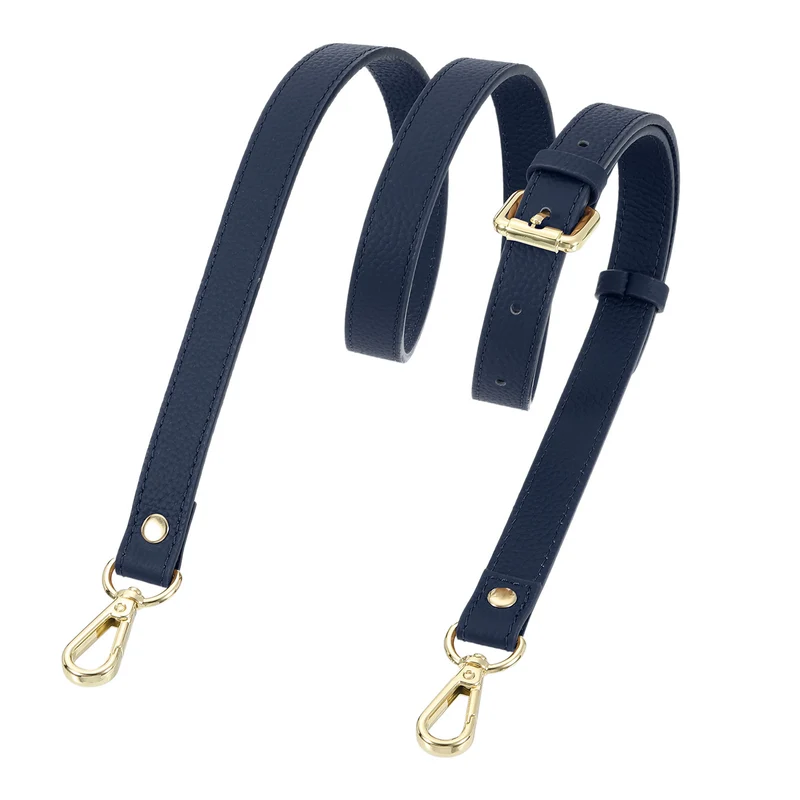 0.7" Genuine Leather Purse Strap for Bag (Dark Blue, Gold Buckle)