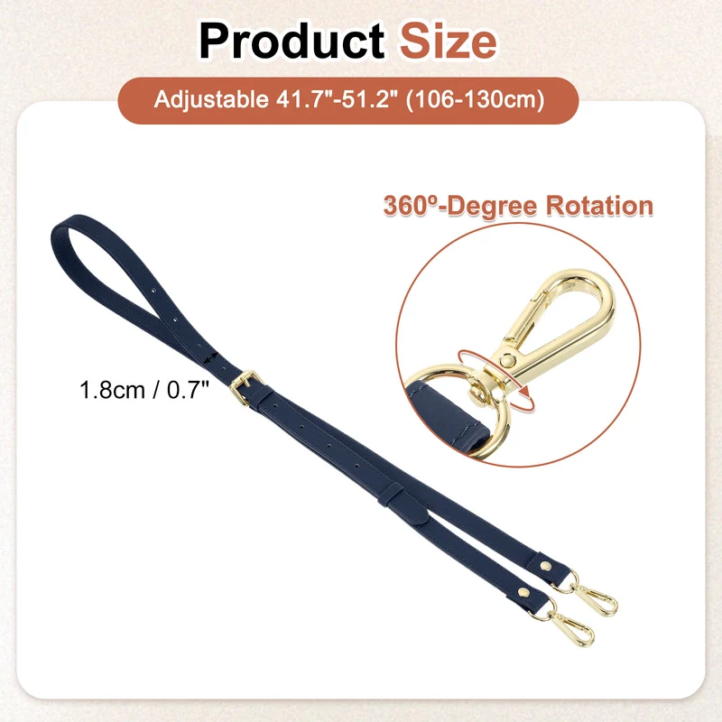 0.7" Genuine Leather Purse Strap for Bag (Dark Blue, Gold Buckle)