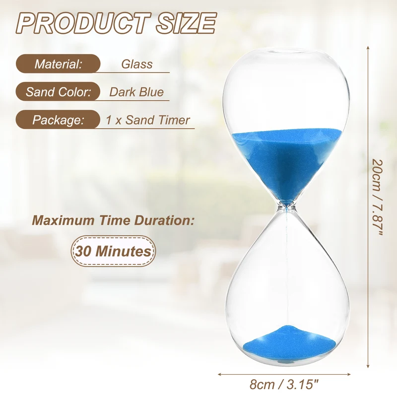 30 Minutes Sand Timer, Watch High Glass Sandglass Timer, Dark Blue