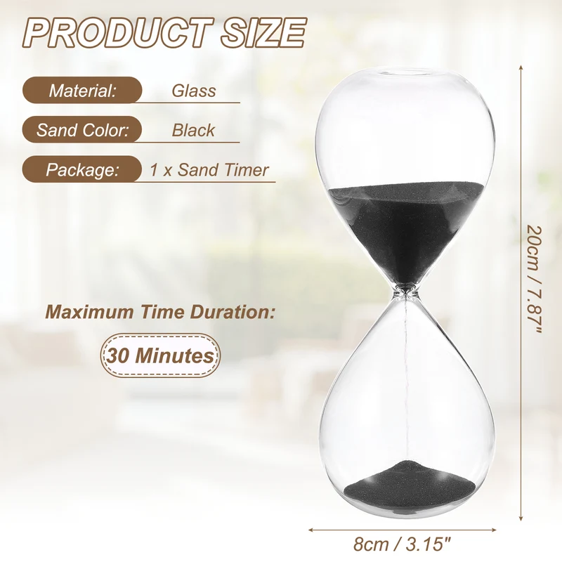 30 Minutes Sand Timer, Watch High Glass Sandglass Timer, Black