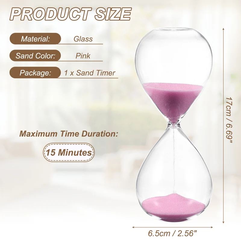 15 Minutes Sand Timer, Watch High Glass Sandglass Timer, Pink