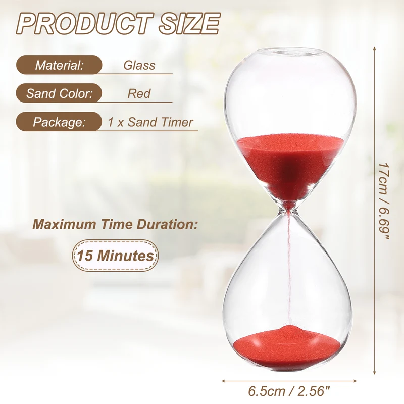 15 Minutes Sand Timer, Watch High Glass Sandglass Timer, Red