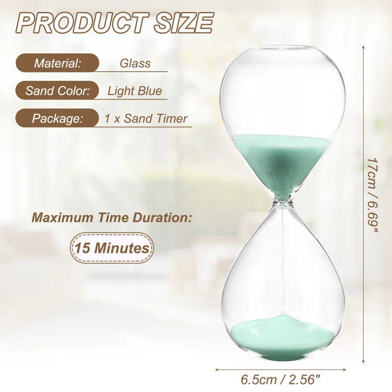 15 Minutes Sand Timer, Watch High Glass Sandglass Timer, Light Blue