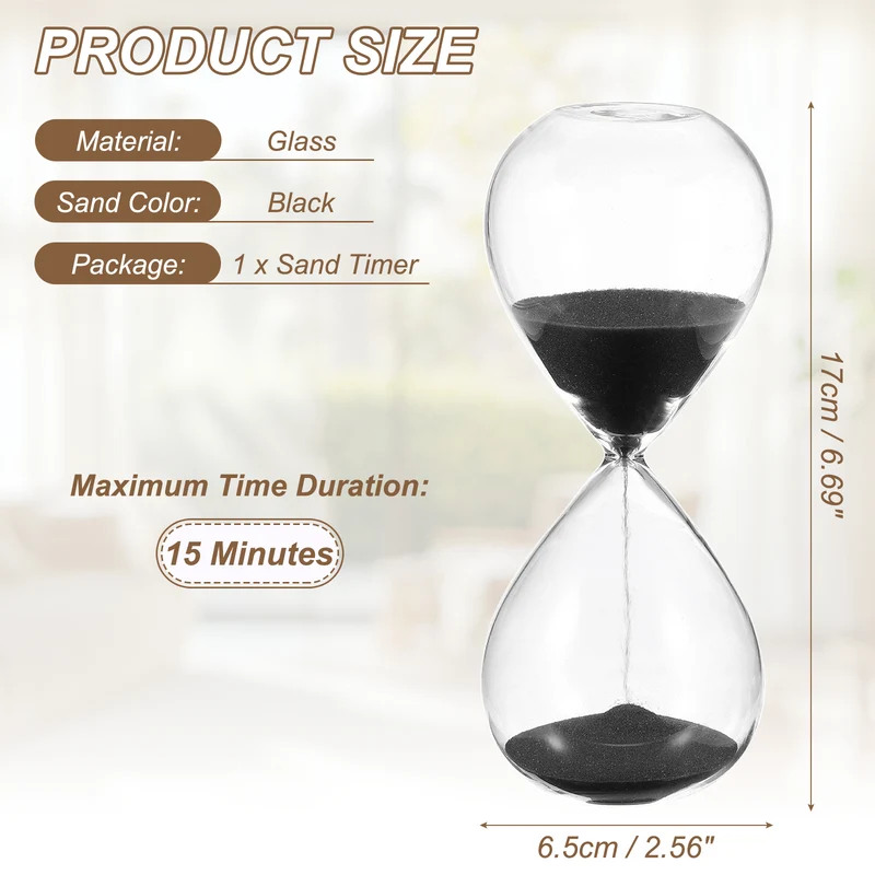 15 Minutes Sand Timer, Watch High Glass Sandglass Timer, Black