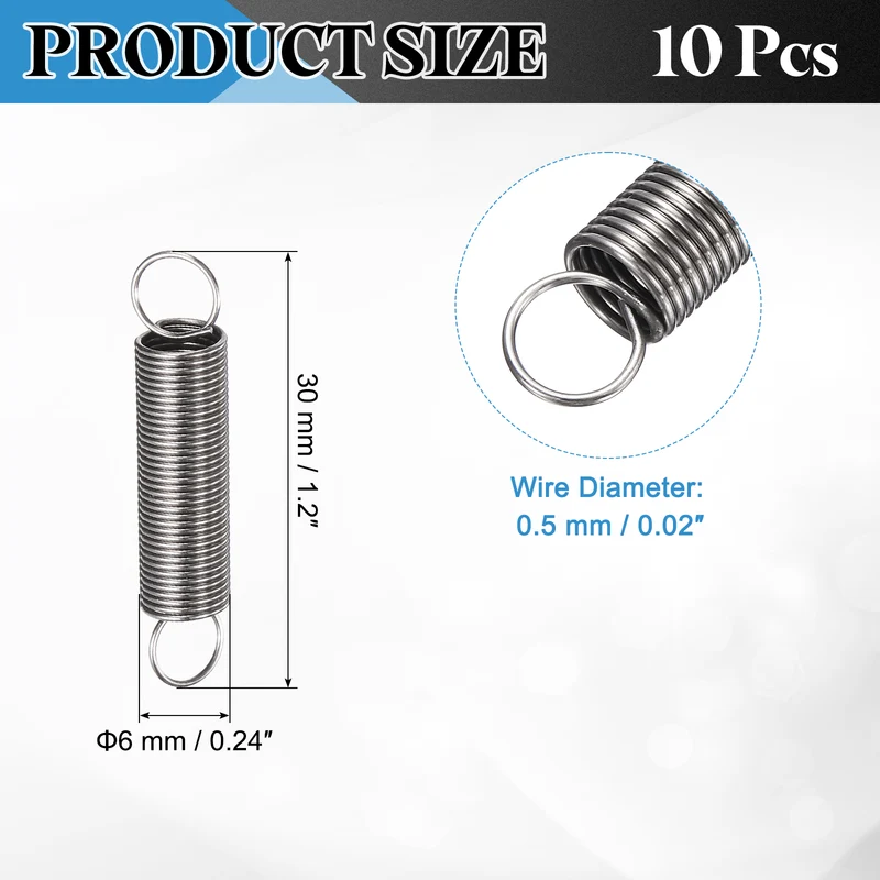 Extension Spring 10pcs Wire Dia 0.02" OD 0.24" Free Length 1.2"