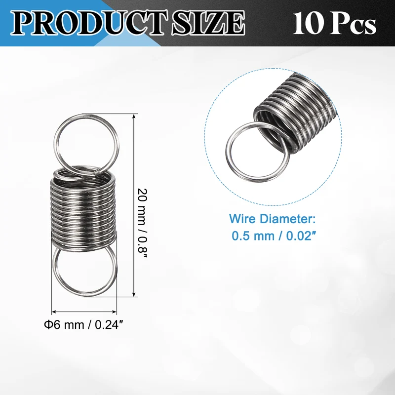 Extension Spring 10pcs Wire Dia 0.02" OD 0.24" Free Length 0.8"