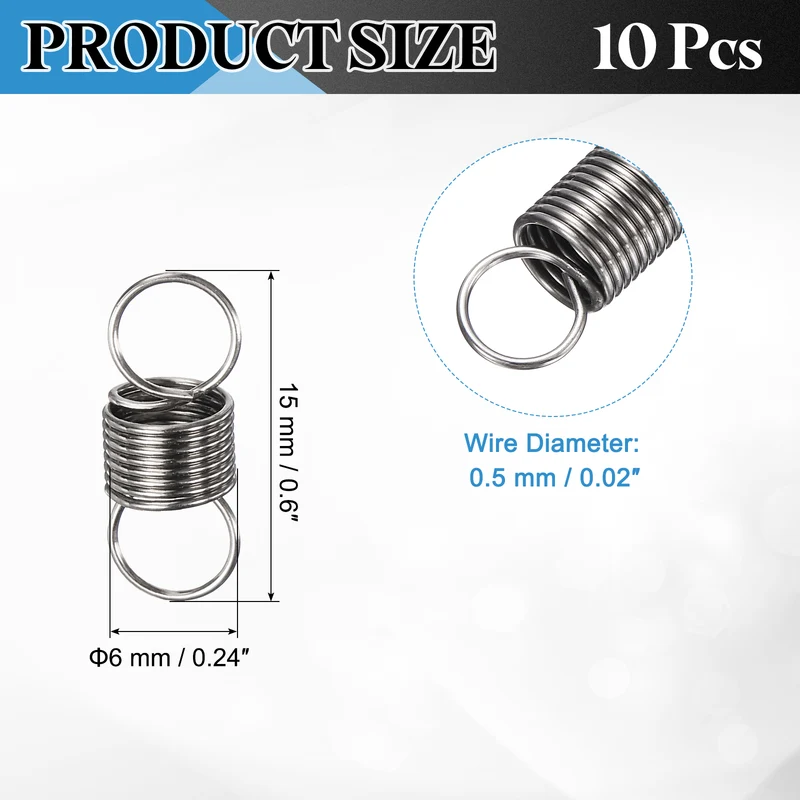Extension Spring 10pcs Wire Dia 0.02" OD 0.24" Free Length 0.6"