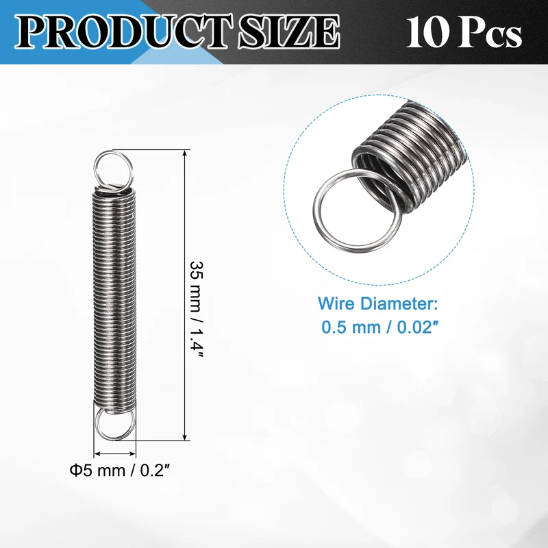 Extension Spring 10pcs Wire Dia 0.02" OD 0.2" Free Length 1.4"
