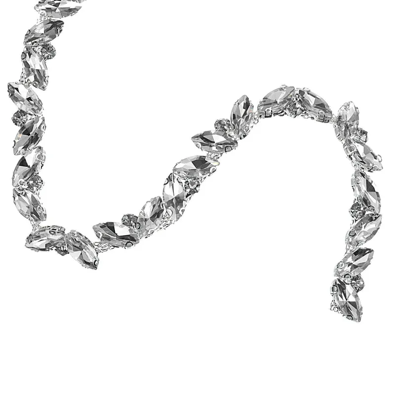 1 Yard Rhinestone Chain Trim, 10mm Shiny Crystal Chain Applique (White)