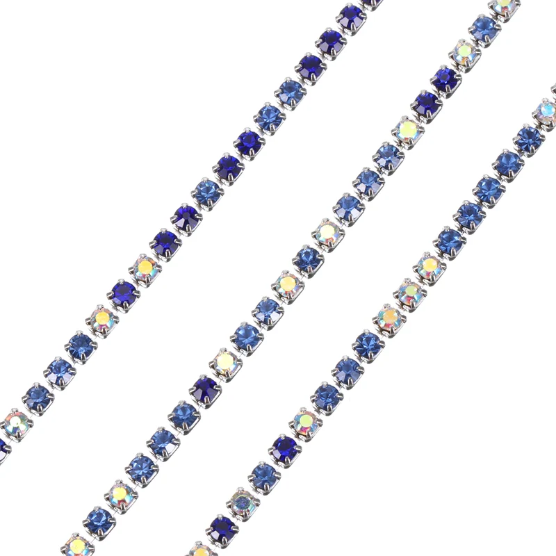 10 Yard Crystal Rhinestone Chain, 2.0mm Close Claw Chain Trim (Blue/AB)