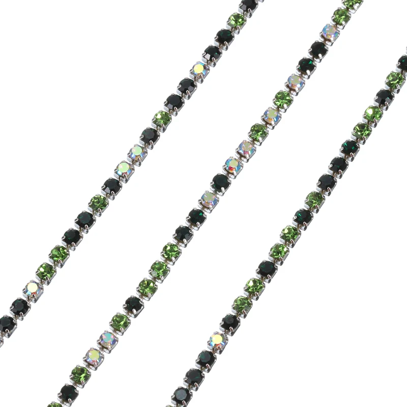10 Yard Crystal Rhinestone Chain, 2.0mm Close Claw Chain Trim (Green/White AB)