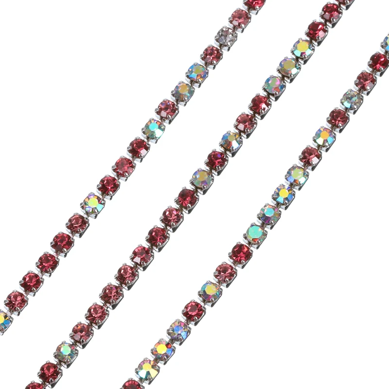10 Yard Crystal Rhinestone Chain, 2.0mm Close Claw Chain Trim (Red/White AB)