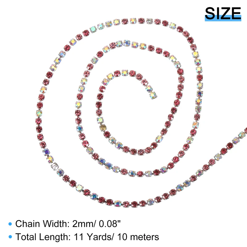 10 Yard Crystal Rhinestone Chain, 2.0mm Close Claw Chain Trim (Red/White AB)