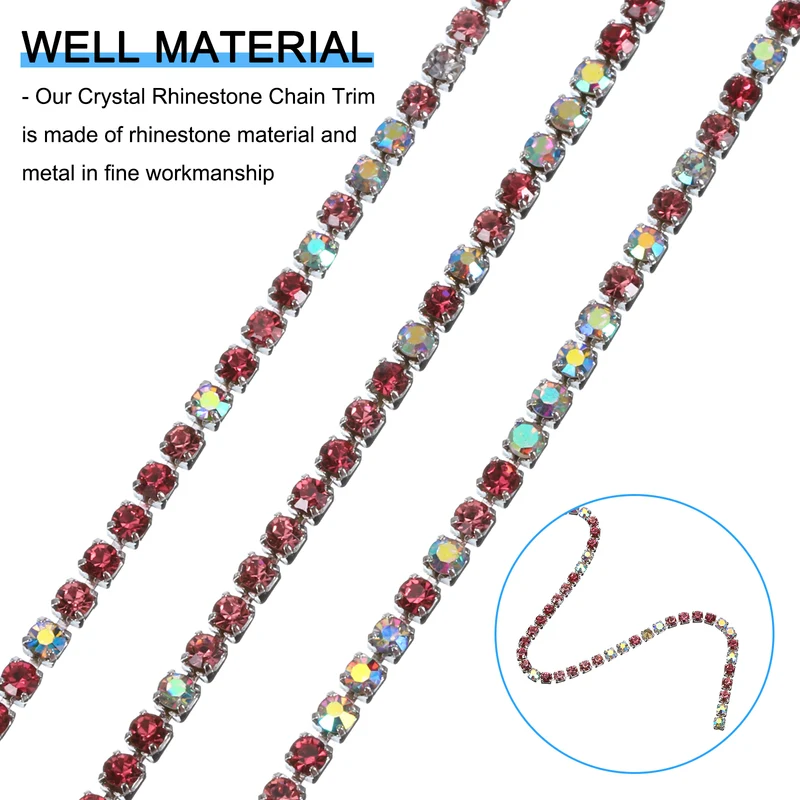 10 Yard Crystal Rhinestone Chain, 2.0mm Close Claw Chain Trim (Red/White AB)