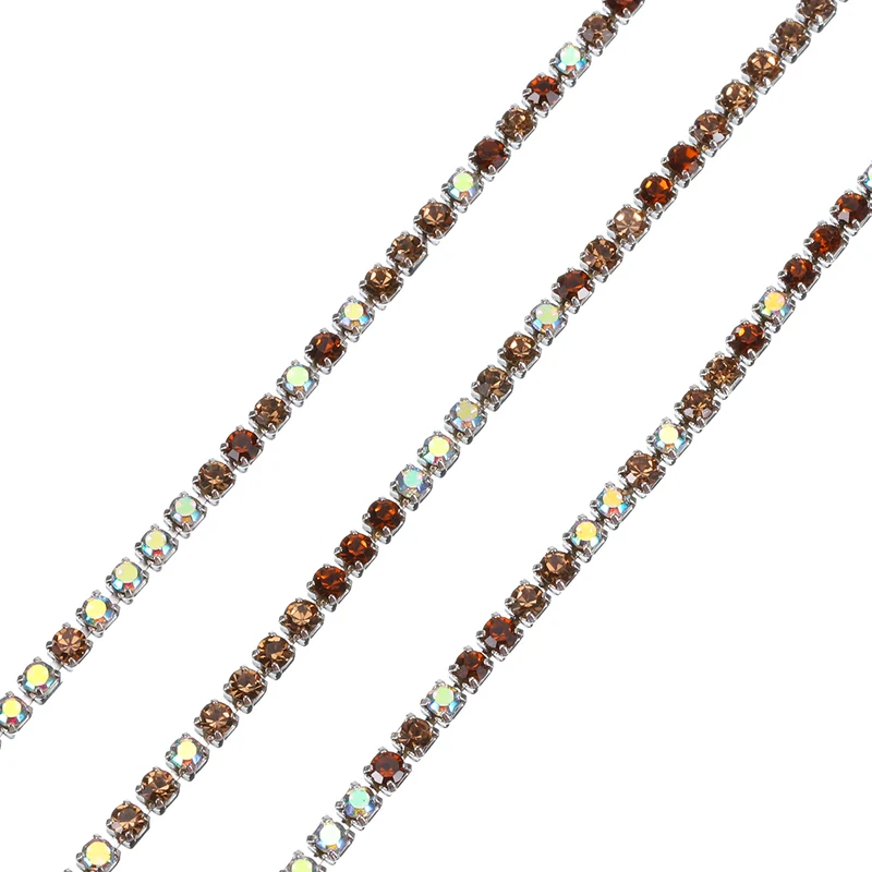 10 Yard Crystal Rhinestone Chain, 2.0mm Close Claw Chain Trim (Coffee/AB)
