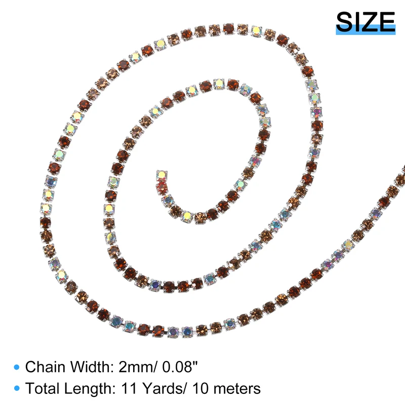 10 Yard Crystal Rhinestone Chain, 2.0mm Close Claw Chain Trim (Coffee/AB)