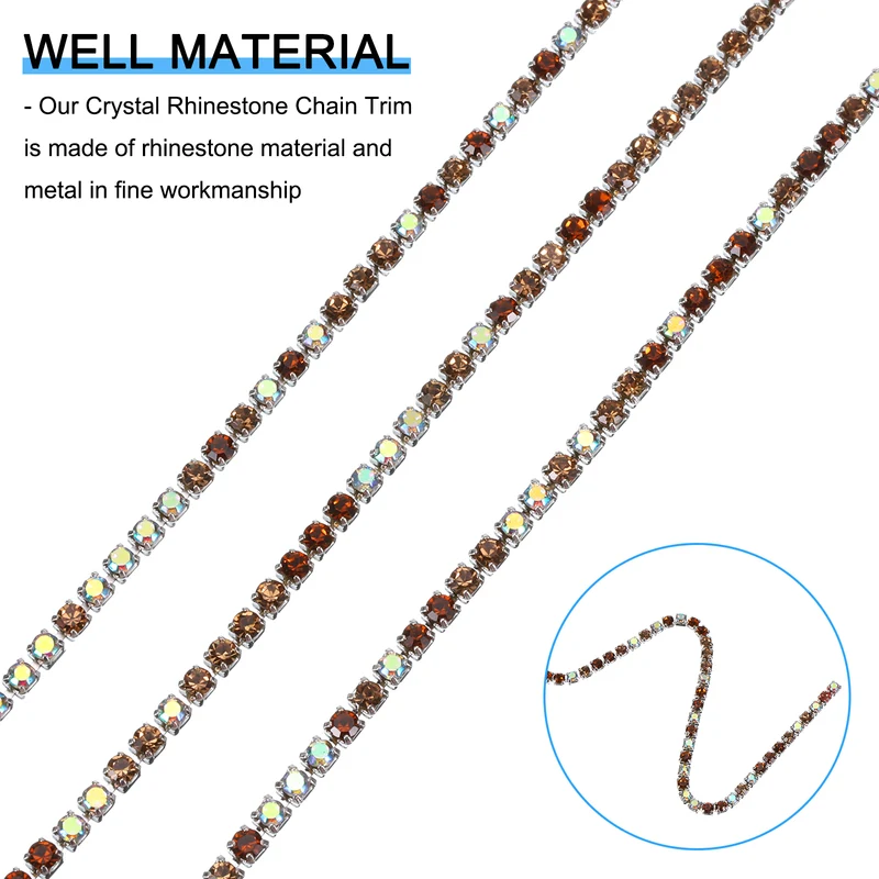 10 Yard Crystal Rhinestone Chain, 2.0mm Close Claw Chain Trim (Coffee/AB)