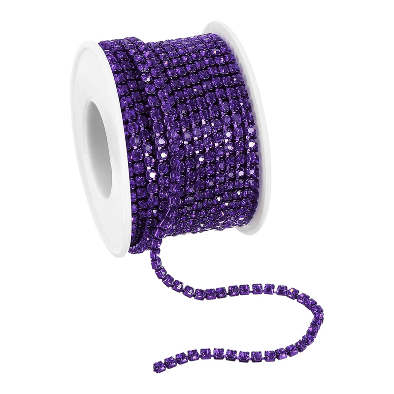 10 Yard Crystal Rhinestone Chain 3.0mm Close Claw Chain Trim Deep Purple