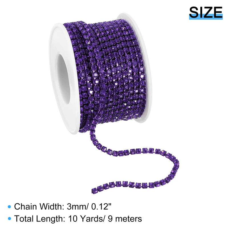 10 Yard Crystal Rhinestone Chain 3.0mm Close Claw Chain Trim Deep Purple