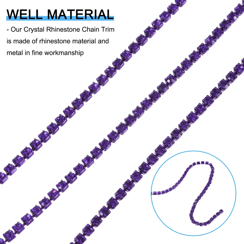 10 Yard Crystal Rhinestone Chain 3.0mm Close Claw Chain Trim Deep Purple