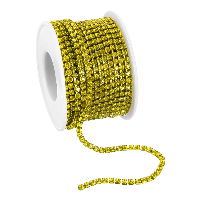 10 Yard Crystal Rhinestone Chain, 3.0mm Close Claw Chain Trim, Lemon Yellow