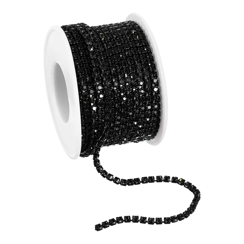 10 Yard Crystal Rhinestone Chain, 3.0mm Close Claw Chain Trim, Black